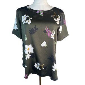 2/$30 Banana Republic Petite XS Floral Print Short Sleeve Olive White/Pink